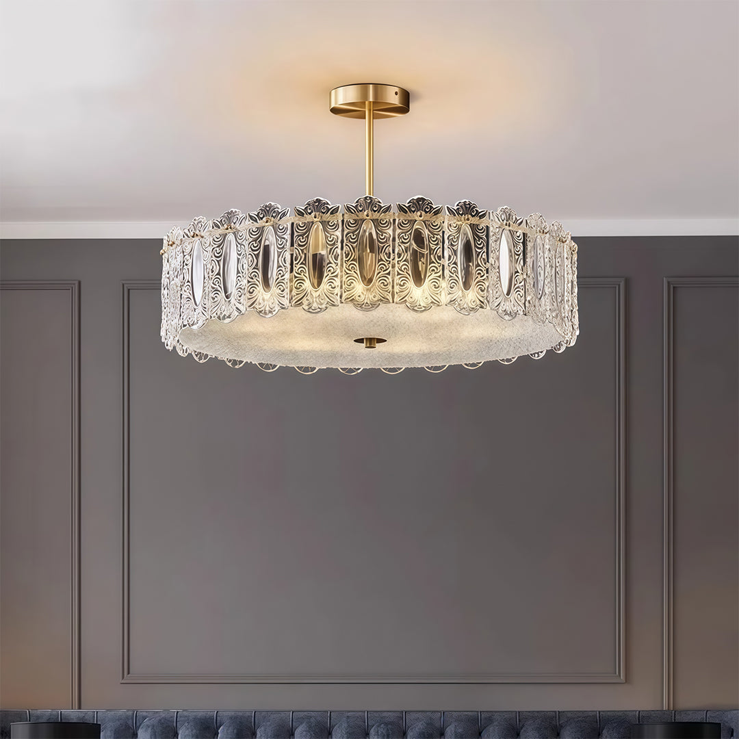 Glass Semi Flush Mount Lighting French Luxury Full Copper Lamp