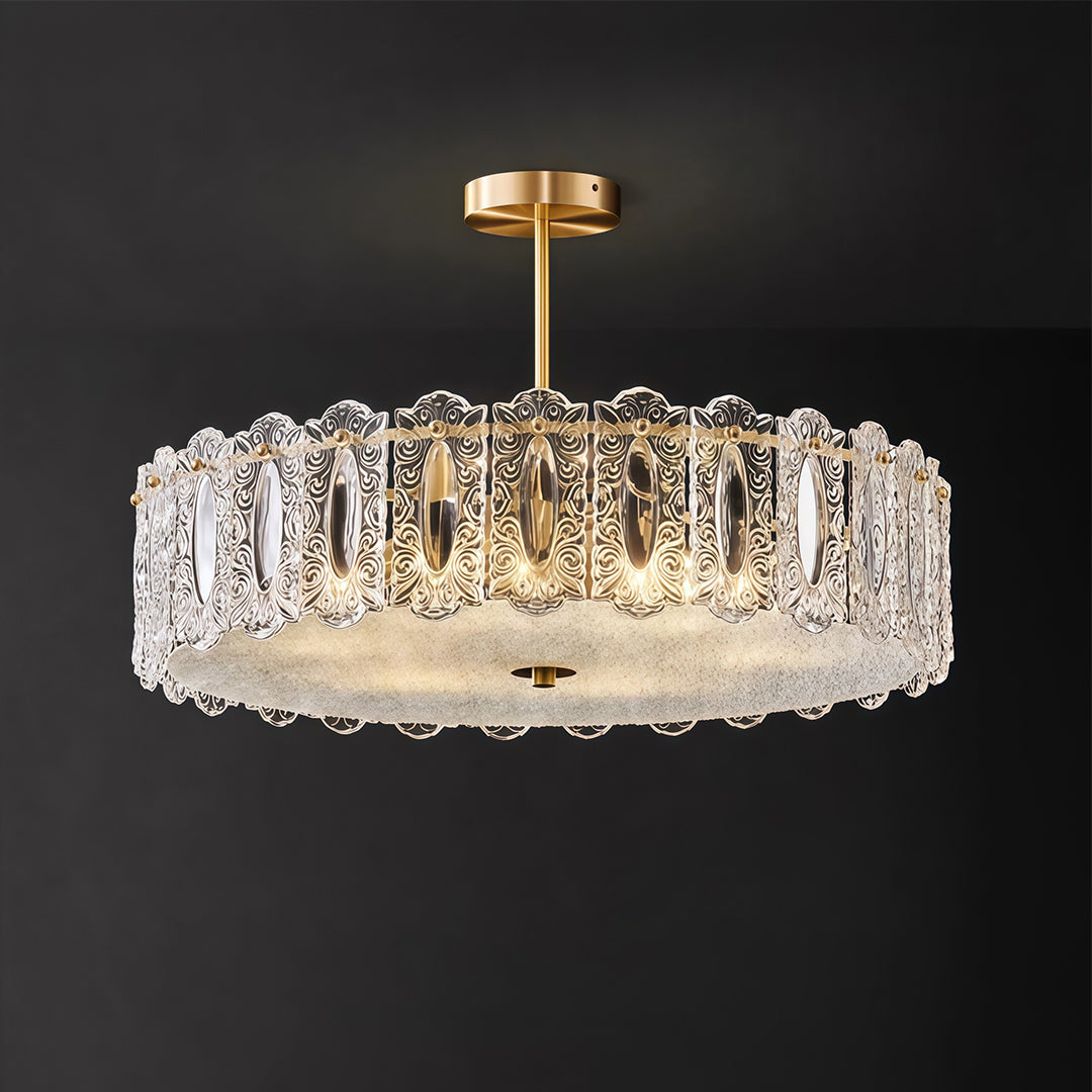 Glass Semi Flush Mount Lighting French Luxury Full Copper Lamp