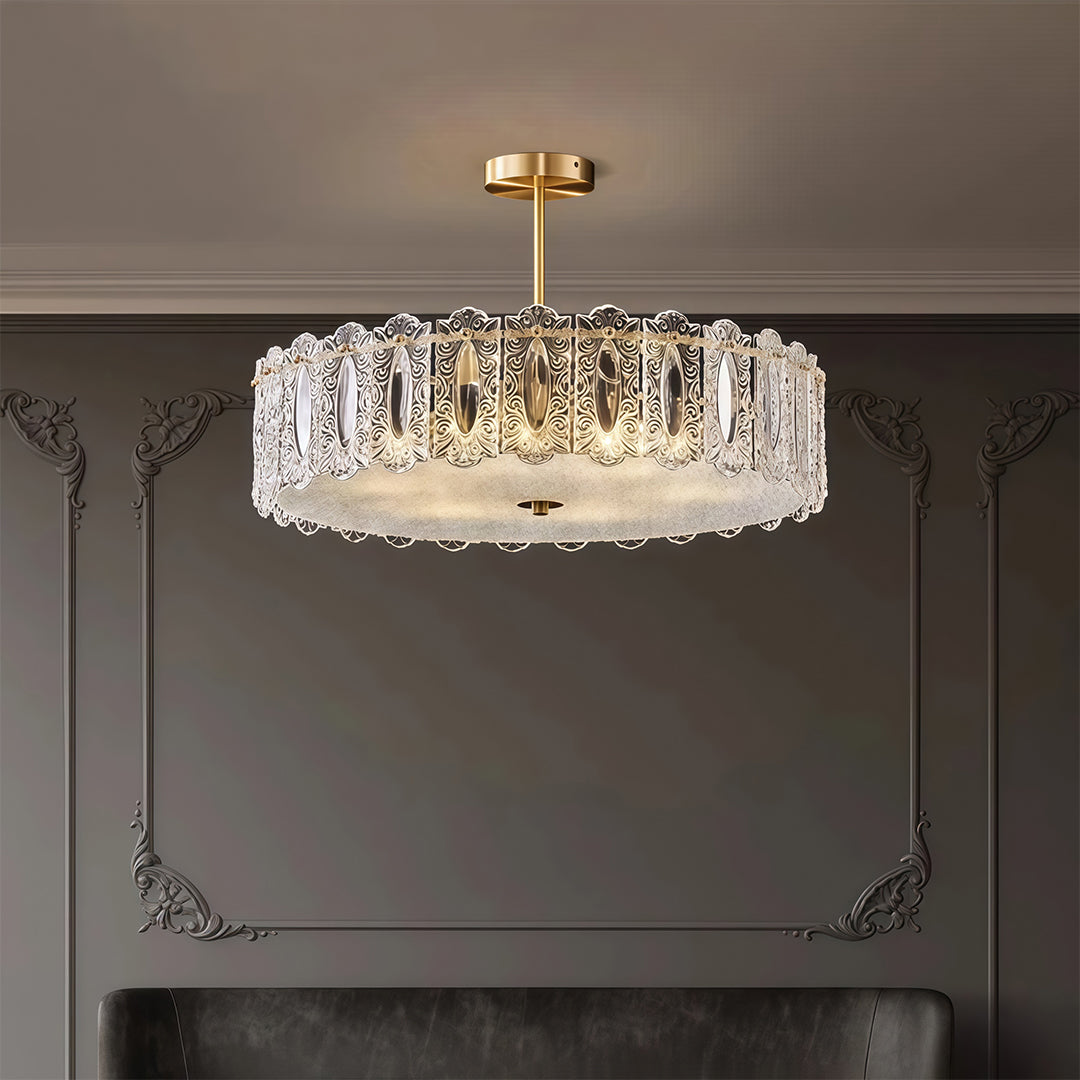 Glass Semi Flush Mount Lighting French Luxury Full Copper Lamp