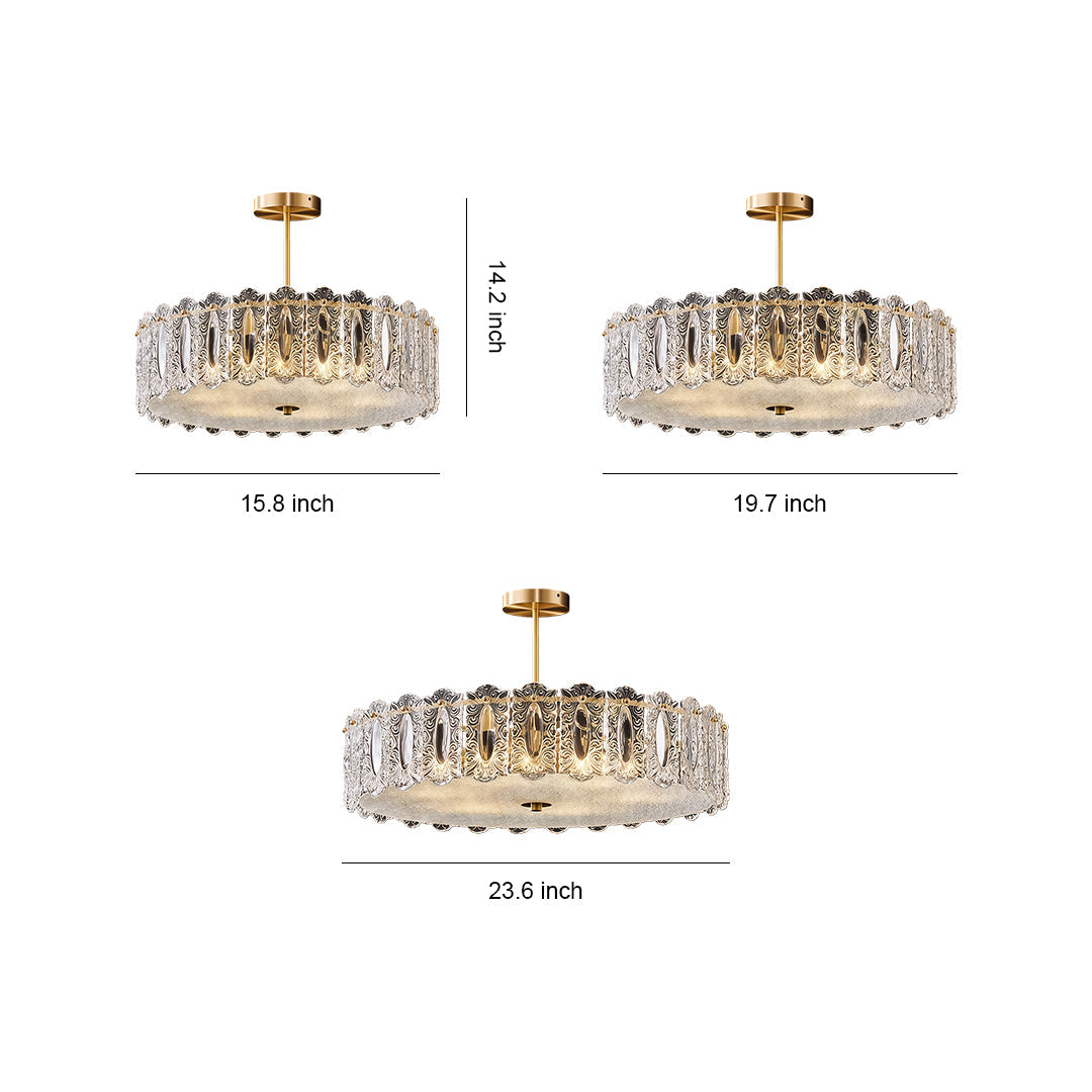 Glass Semi Flush Mount Lighting French Luxury Full Copper Lamp
