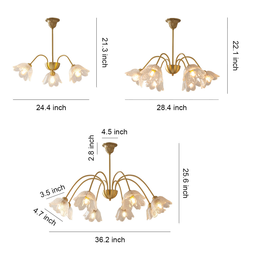 Glass Shades Chandelier Flower Shaped French Style Clear Ceiling Light
