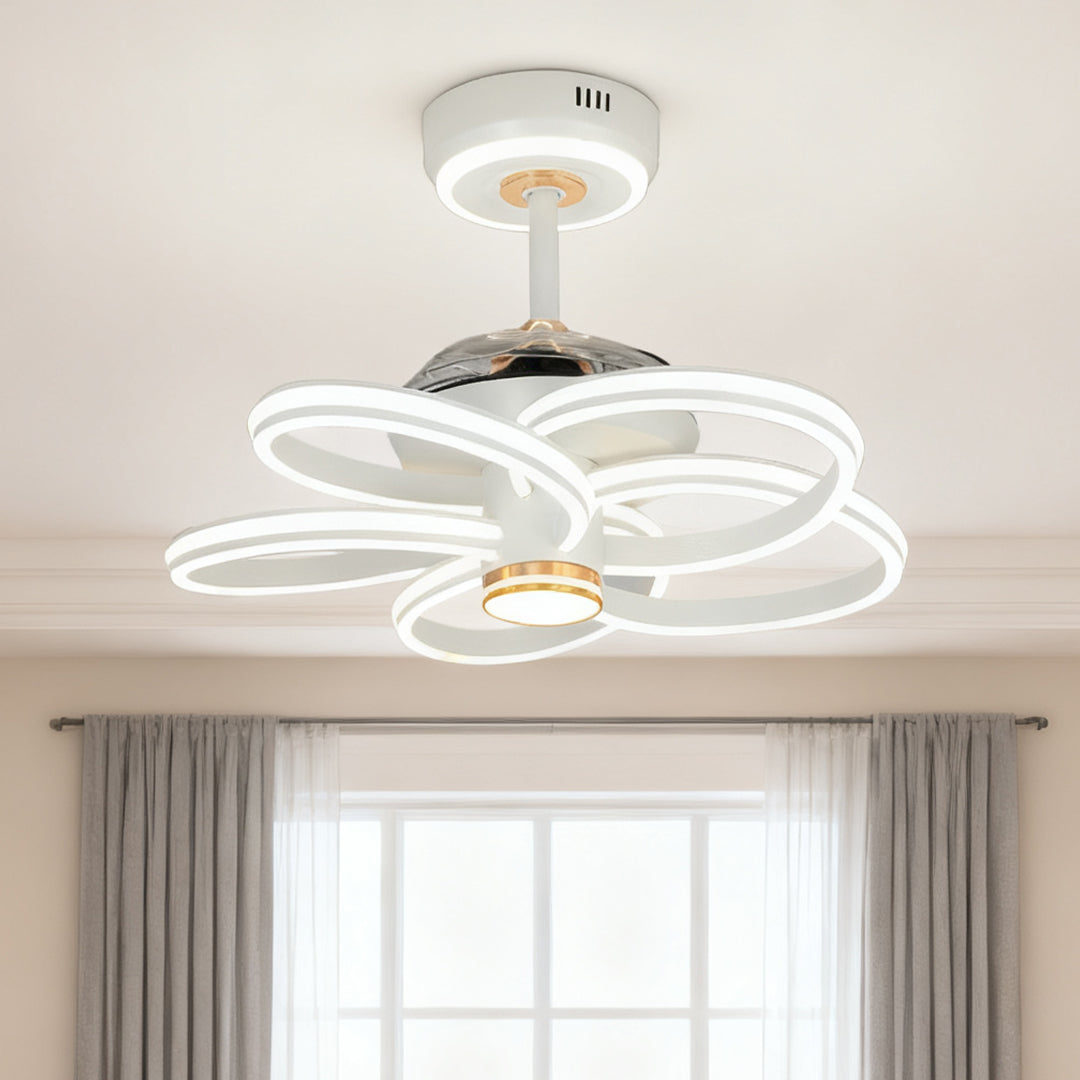 Ceiling Fans White with Light Variable Frequency Flower Iron Art Lamp