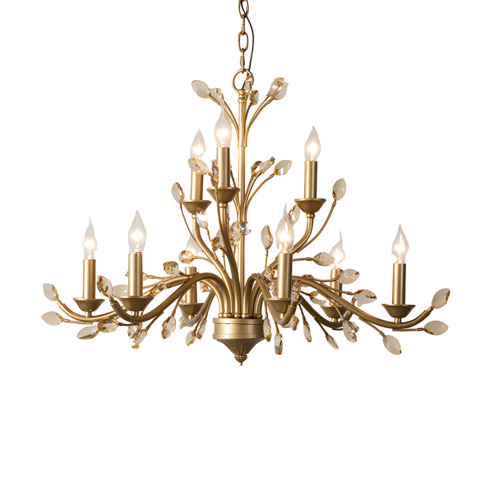 Gold Candlestick Chandelier Branch Crystal Ceiling Light