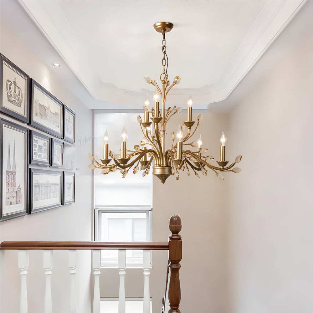 Gold Candlestick Chandelier Branch Crystal Ceiling Light