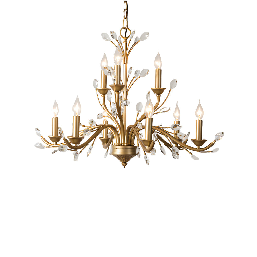 Gold Candlestick Chandelier Branch Crystal Ceiling Light