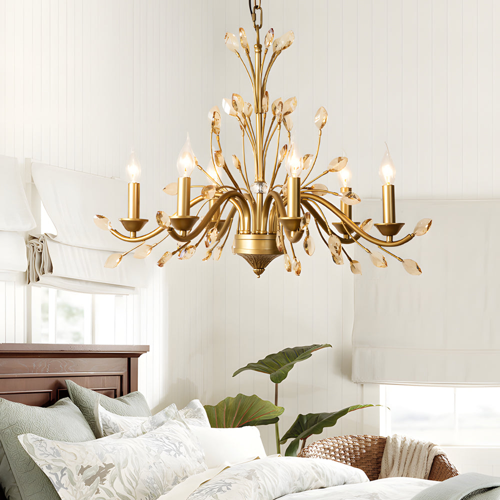 Gold Candlestick Chandelier Branch Crystal Ceiling Light