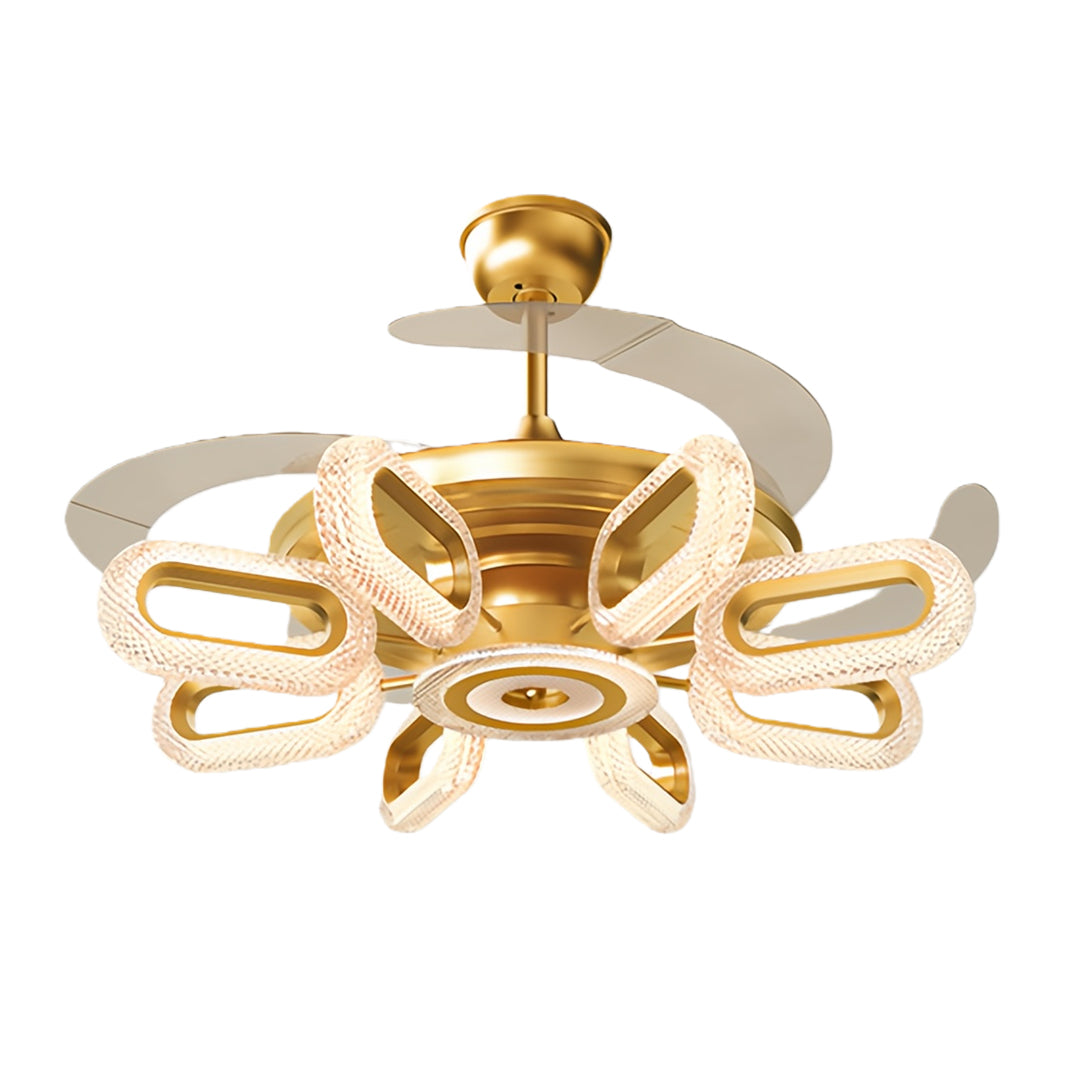 Gold Ceiling Fan with Light LED Iron Brightness Ceiling Fan Lights