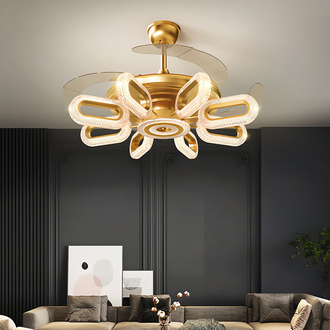 Gold Ceiling Fan with Light LED Iron Brightness Ceiling Fan Lights