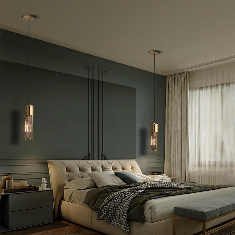 Gold Cylinder Pendant Light Modern LED Crystal Ceiling Light