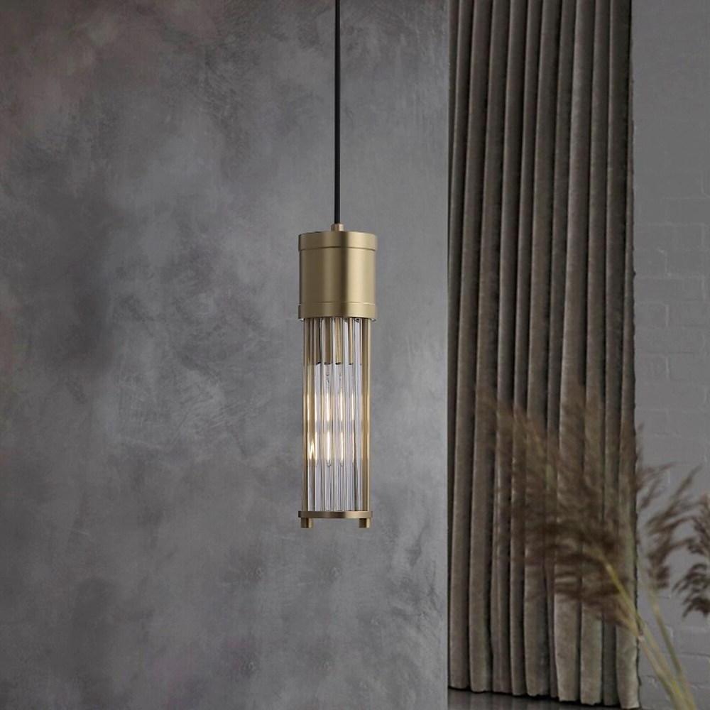 Gold Cylinder Pendant Light Modern LED Crystal Ceiling Light