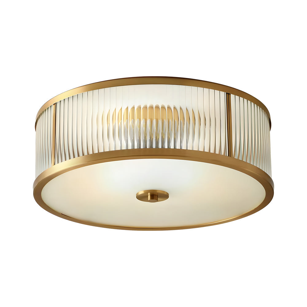 Gold Drum Ceiling Light American Style Cylindrical Brass Light