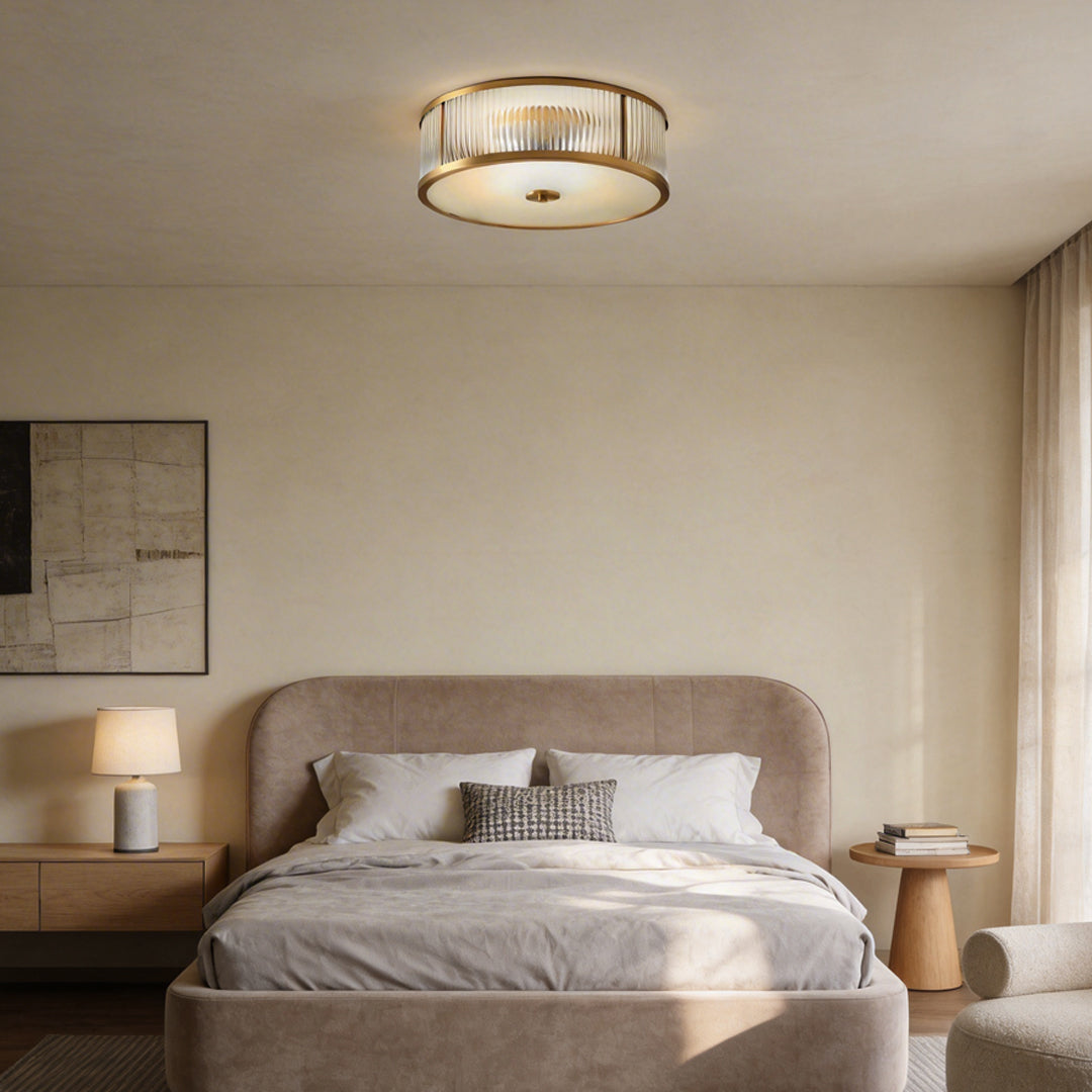 Gold Drum Ceiling Light American Style Cylindrical Brass Light