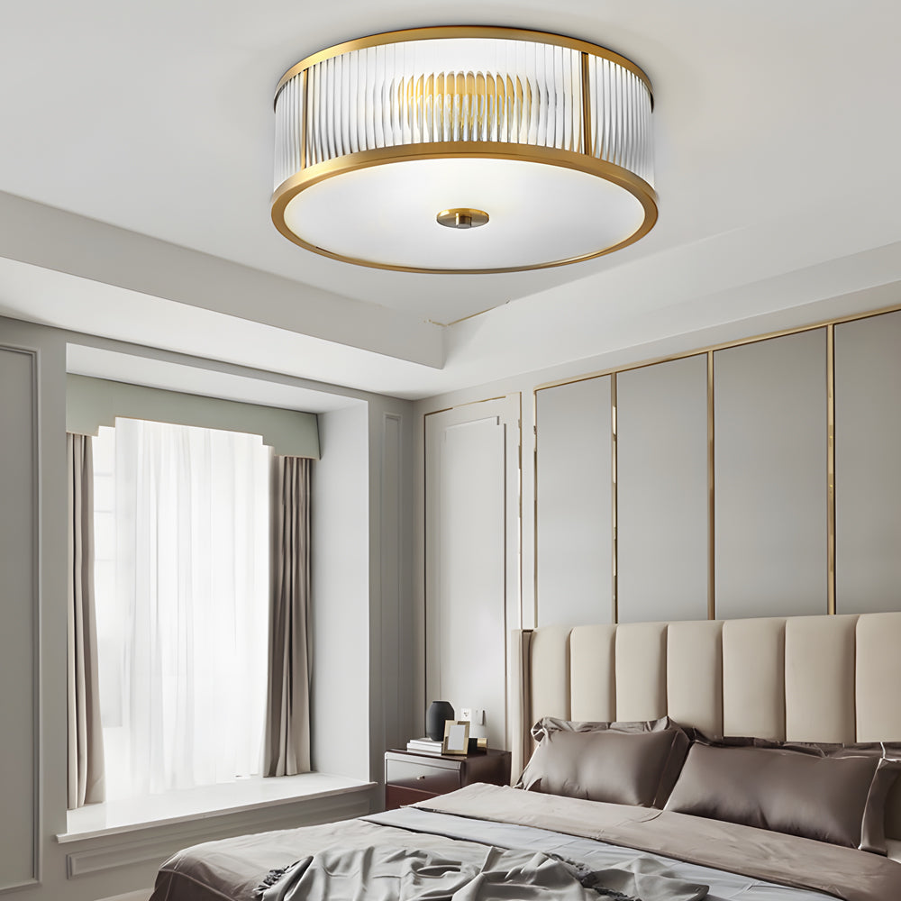 Gold Drum Ceiling Light American Style Cylindrical Brass Light