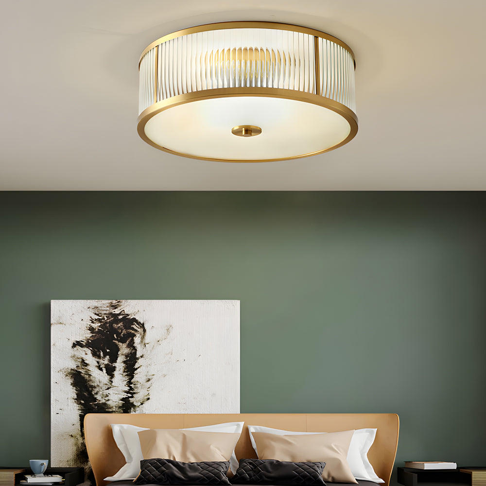 Gold Drum Ceiling Light American Style Cylindrical Brass Light