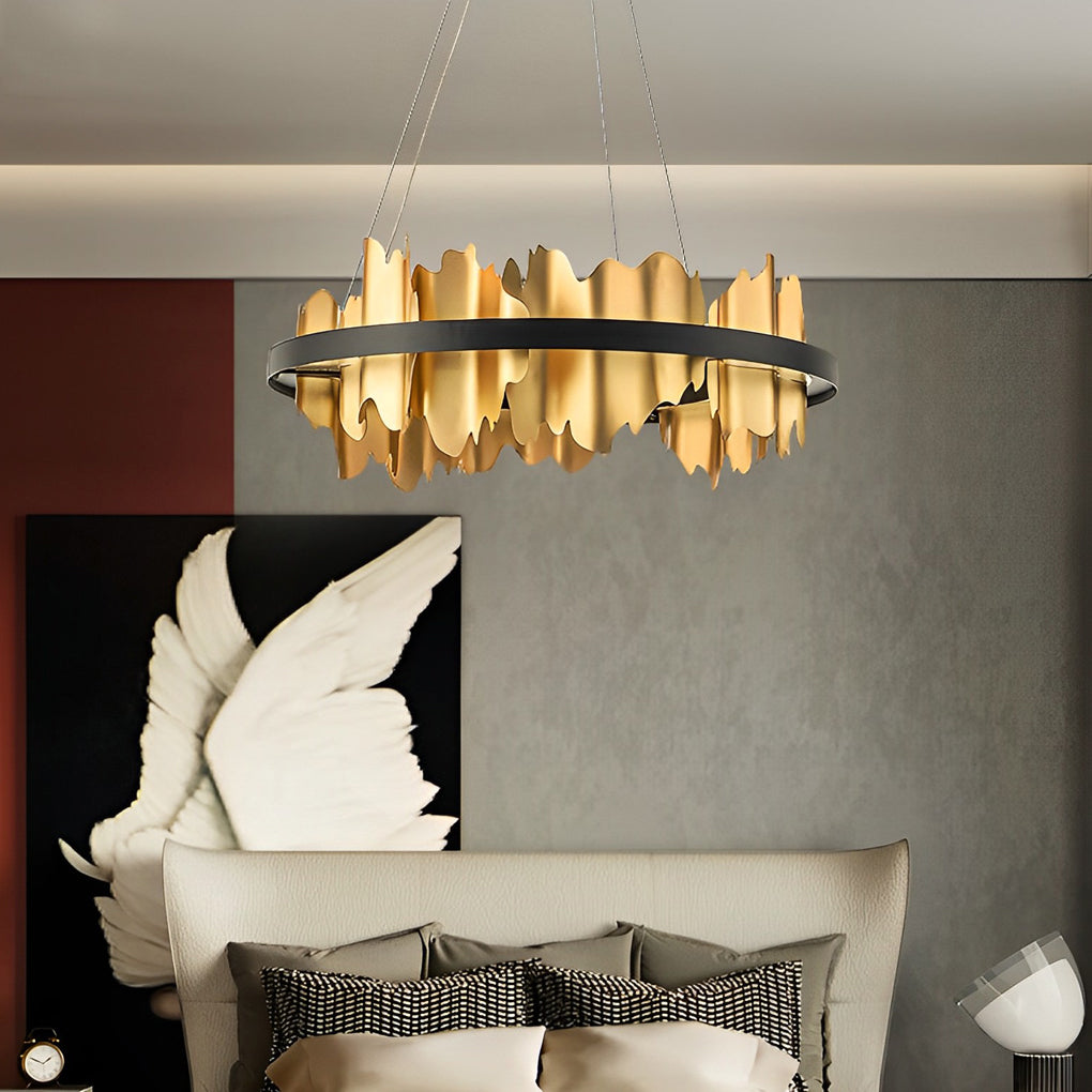 Gold Leaf Chandelier Modern Creative Metal Round LED Ceiling Light