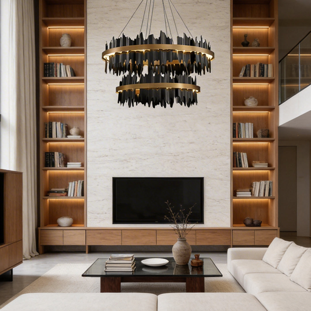 Gold Leaf Chandelier Modern Creative Metal Round LED Ceiling Light