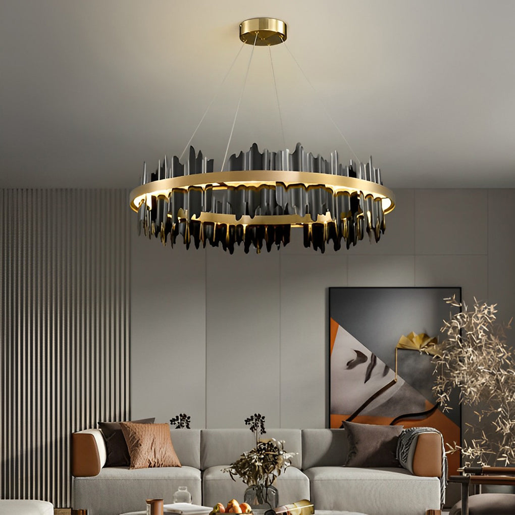Gold Leaf Chandelier Modern Creative Metal Round LED Ceiling Light