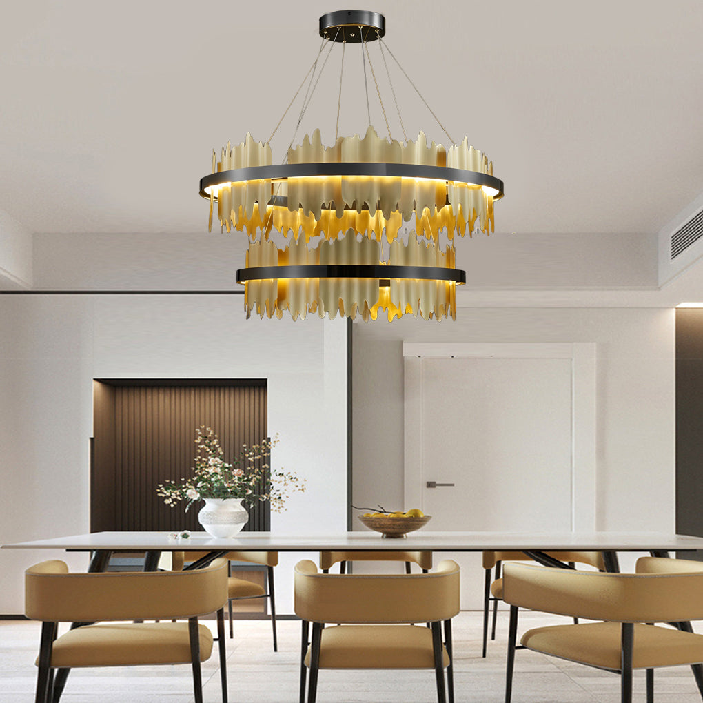 Gold Leaf Chandelier Modern Creative Metal Round LED Ceiling Light