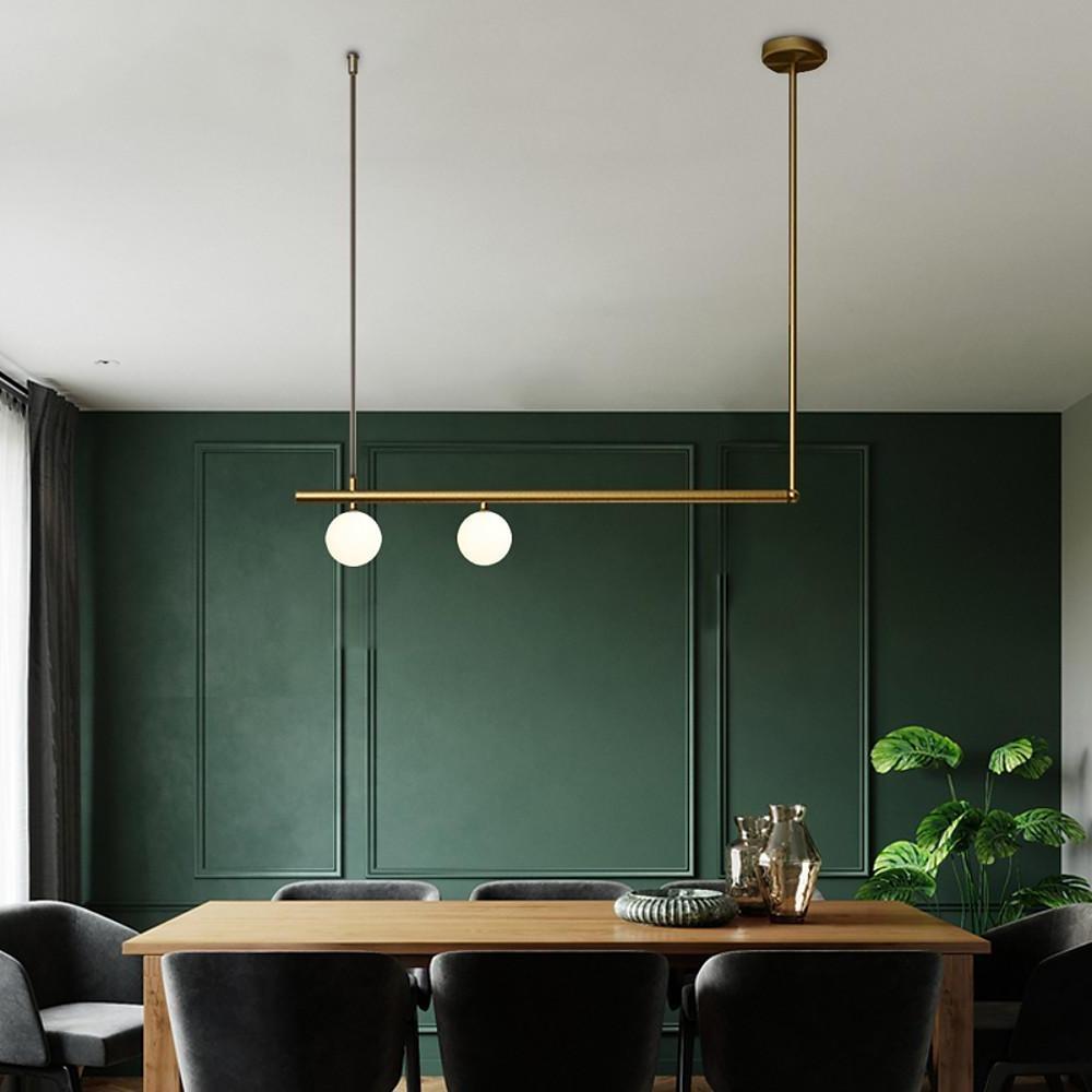 Gold Linear Pendant Light Modern Copper Glass Ceiling Light