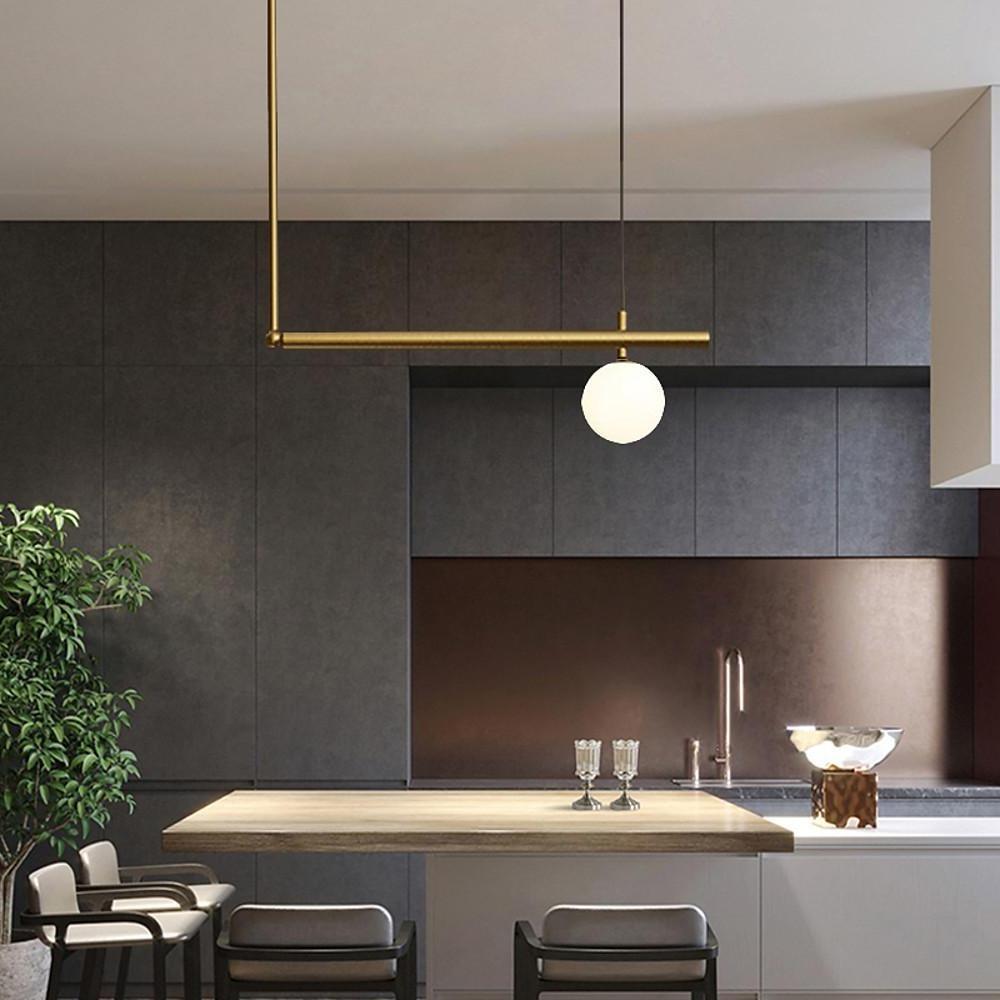 Gold Linear Pendant Light Modern Copper Glass Ceiling Light