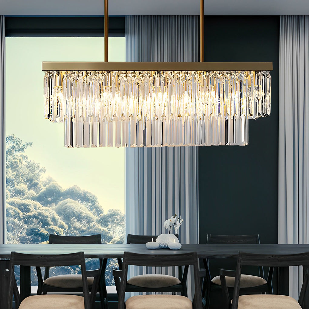 Gold Rectangular Chandelier Modern Crystal Ceiling Light