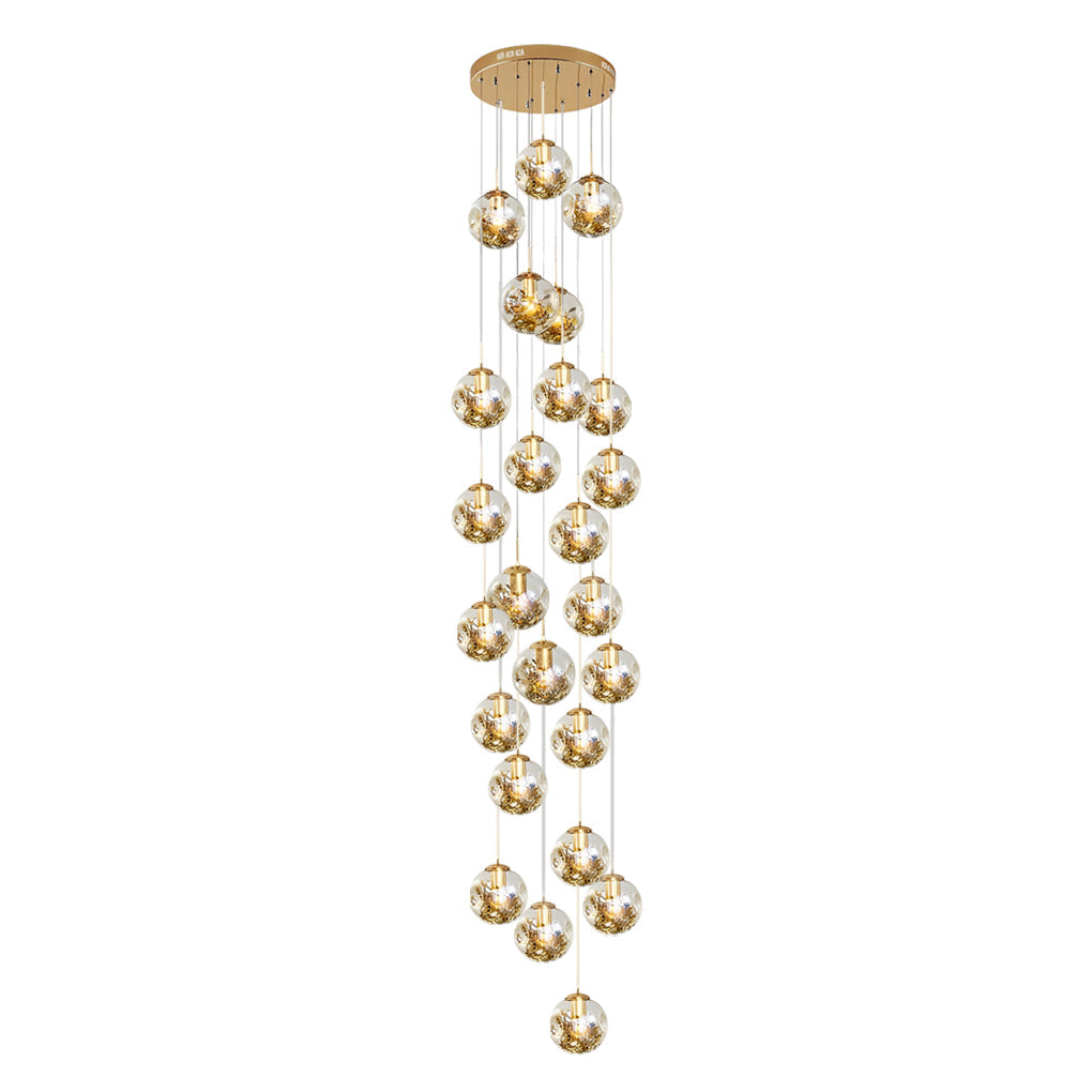 Gold Staircase Chandelier Cognac Glass Globe Ceiling Light
