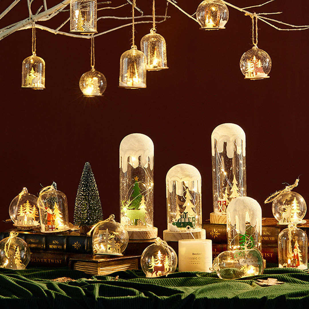 Christmas Decoration Wooden Glass Snow Scene Ornament Lamp