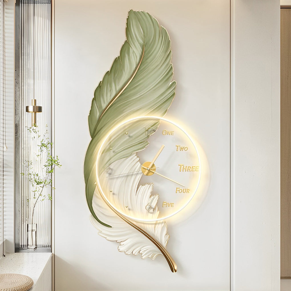 Feather LED Wall Lamp USB Rechargeable Acrylic Round Clock Light