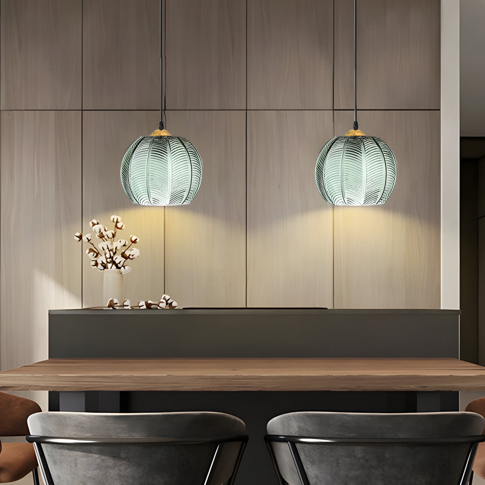 Green Glass Pendant Lighting Modern Textured Ceiling Light