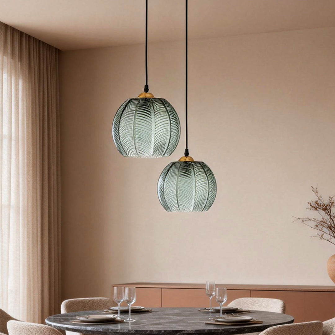 Green Glass Pendant Lighting Modern Textured Ceiling Light