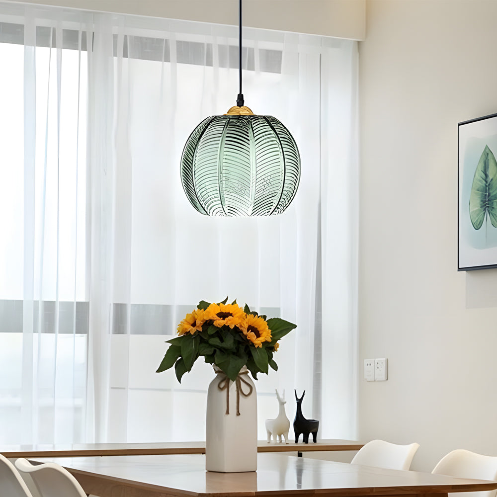 Green Glass Pendant Lighting Modern Textured Ceiling Light