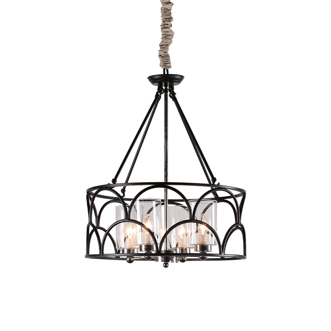 Chandelier with Black American Vintage Metal and Glass Ceiling Light