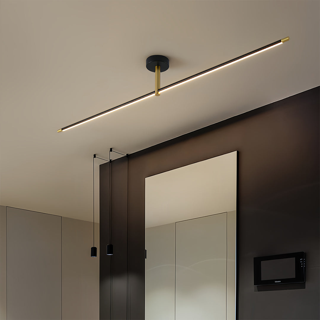 Linear Semi Flush Mount Light Minimalist Black Gold LED Ceiling Lamp