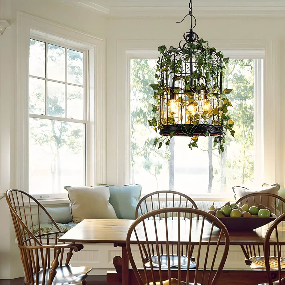 Hanging Greenery with Lights Vintage Iron Cage Vine Light