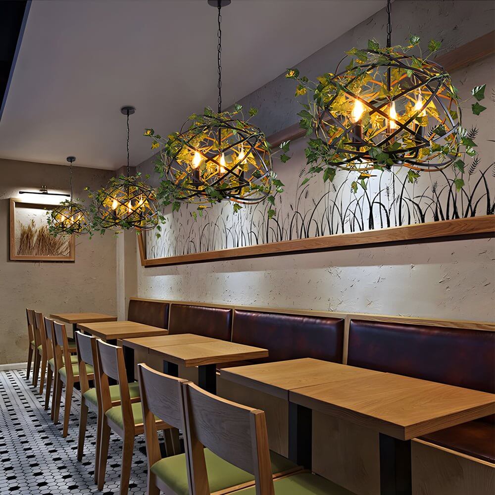 Hanging Greenery with Lights Vintage Iron Cage Vine Light