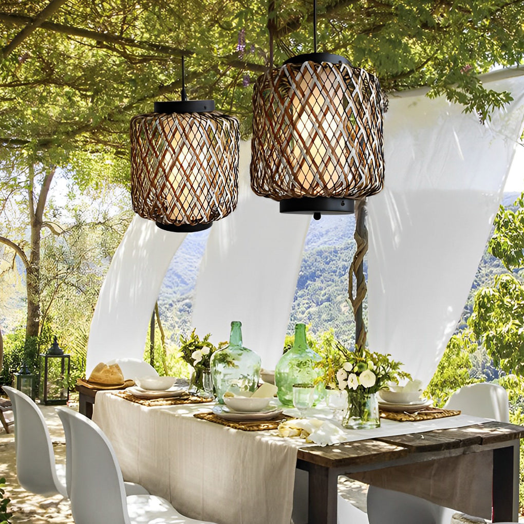 Hanging Lantern Lamp Woven Rural Modern Outdoor Pendant Light
