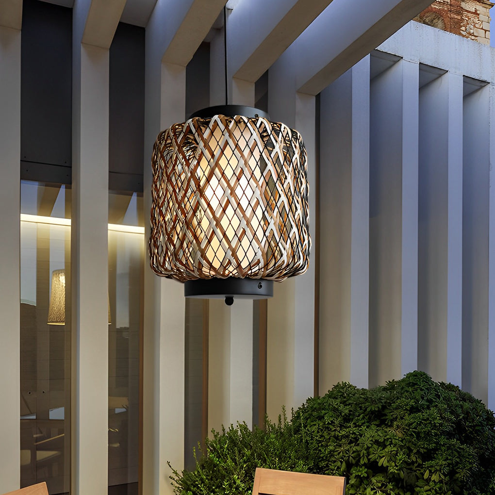 Hanging Lantern Lamp Woven Rural Modern Outdoor Pendant Light