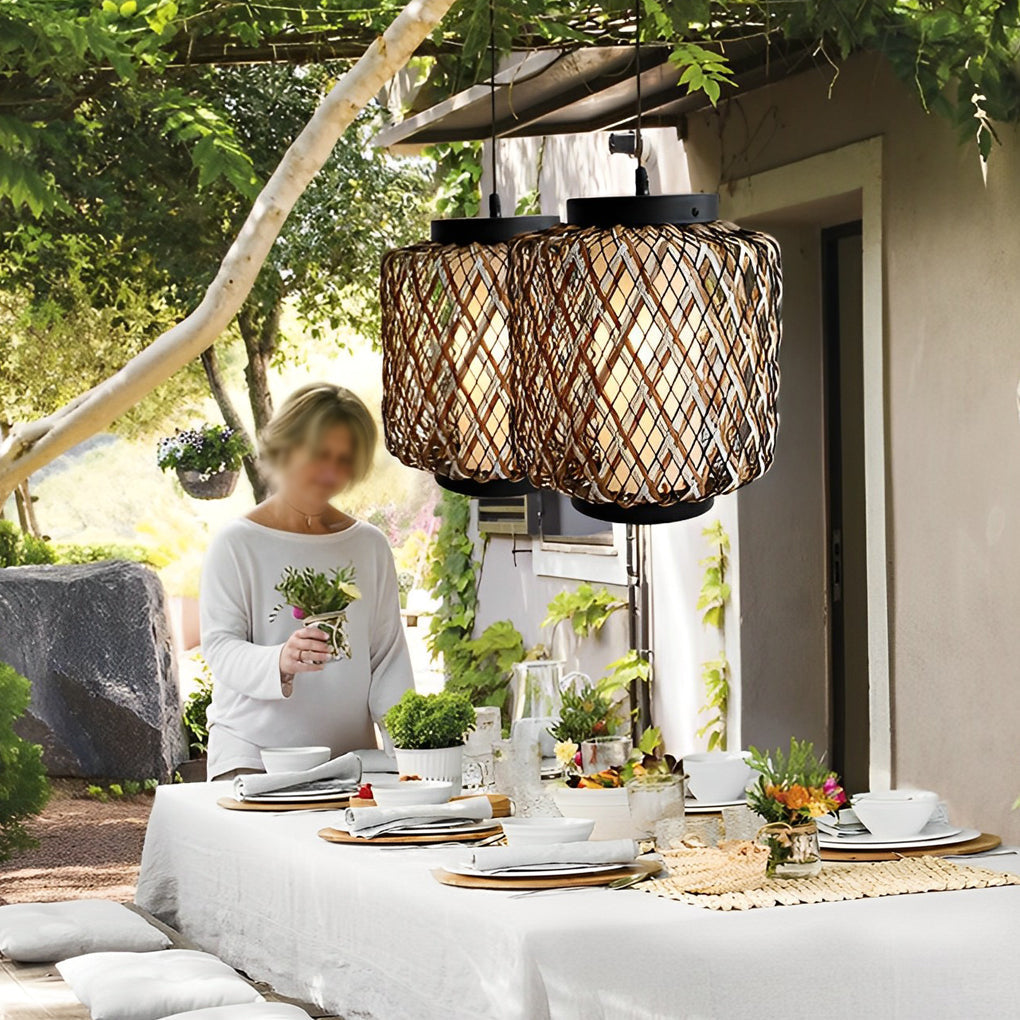 Hanging Lantern Lamp Woven Rural Modern Outdoor Pendant Light