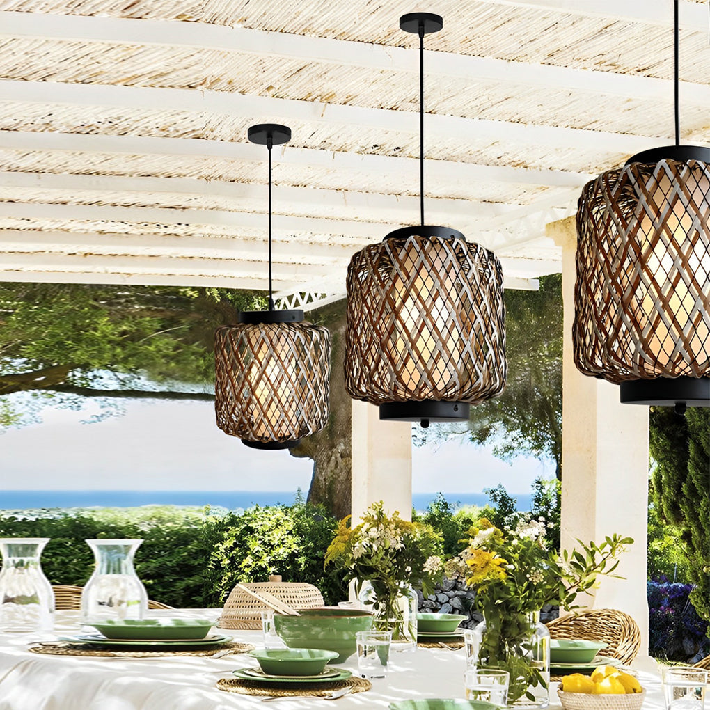 Hanging Lantern Lamp Woven Rural Modern Outdoor Pendant Light