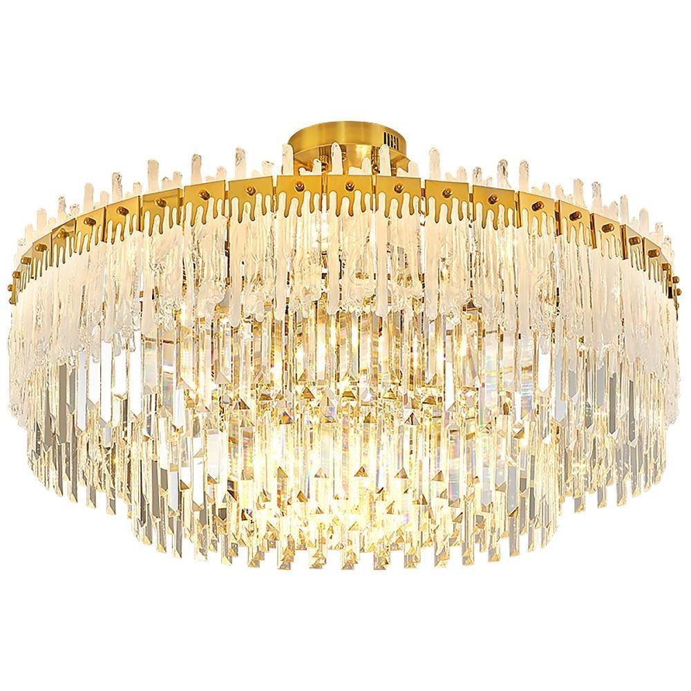 Nordic Style Round Gold Crystal Chandelier: 16” cord, Gold, Neutral Light