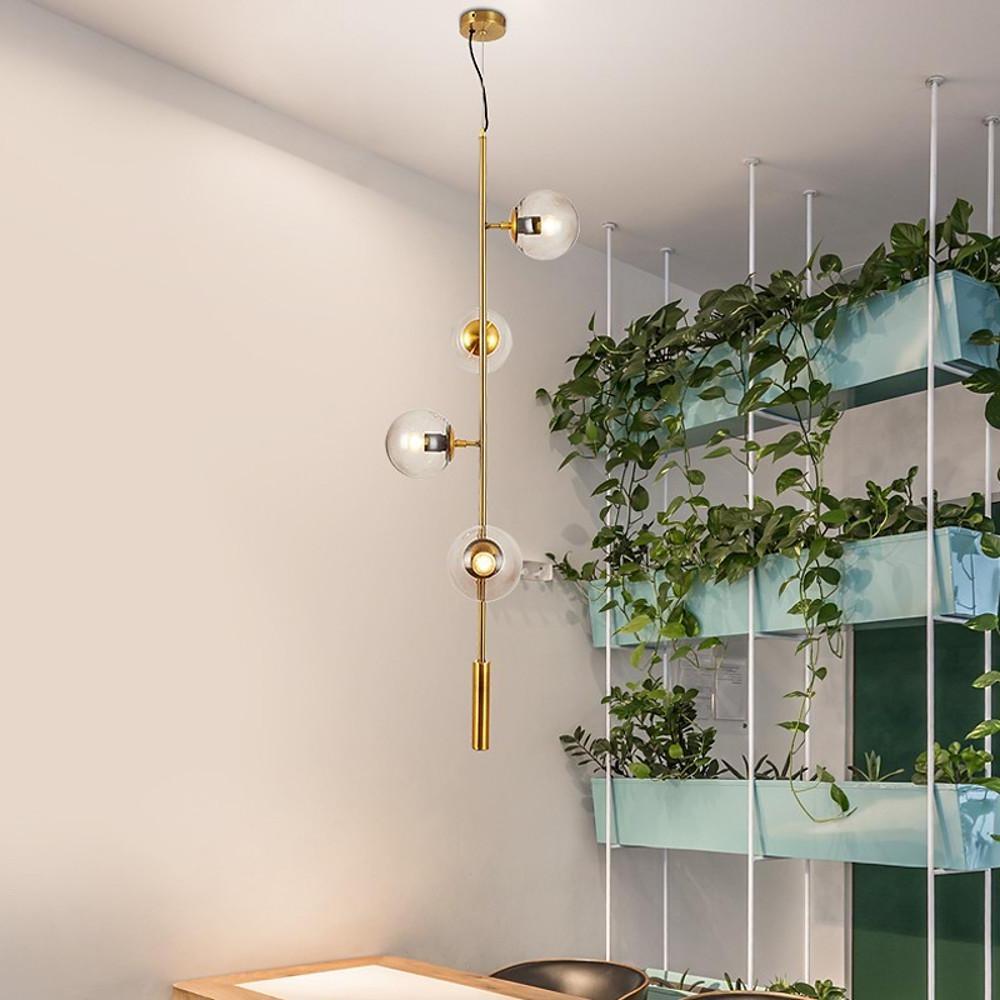 Nordic Linear Ceiling Lights Glass Globe 4/6 Heads Chandelier