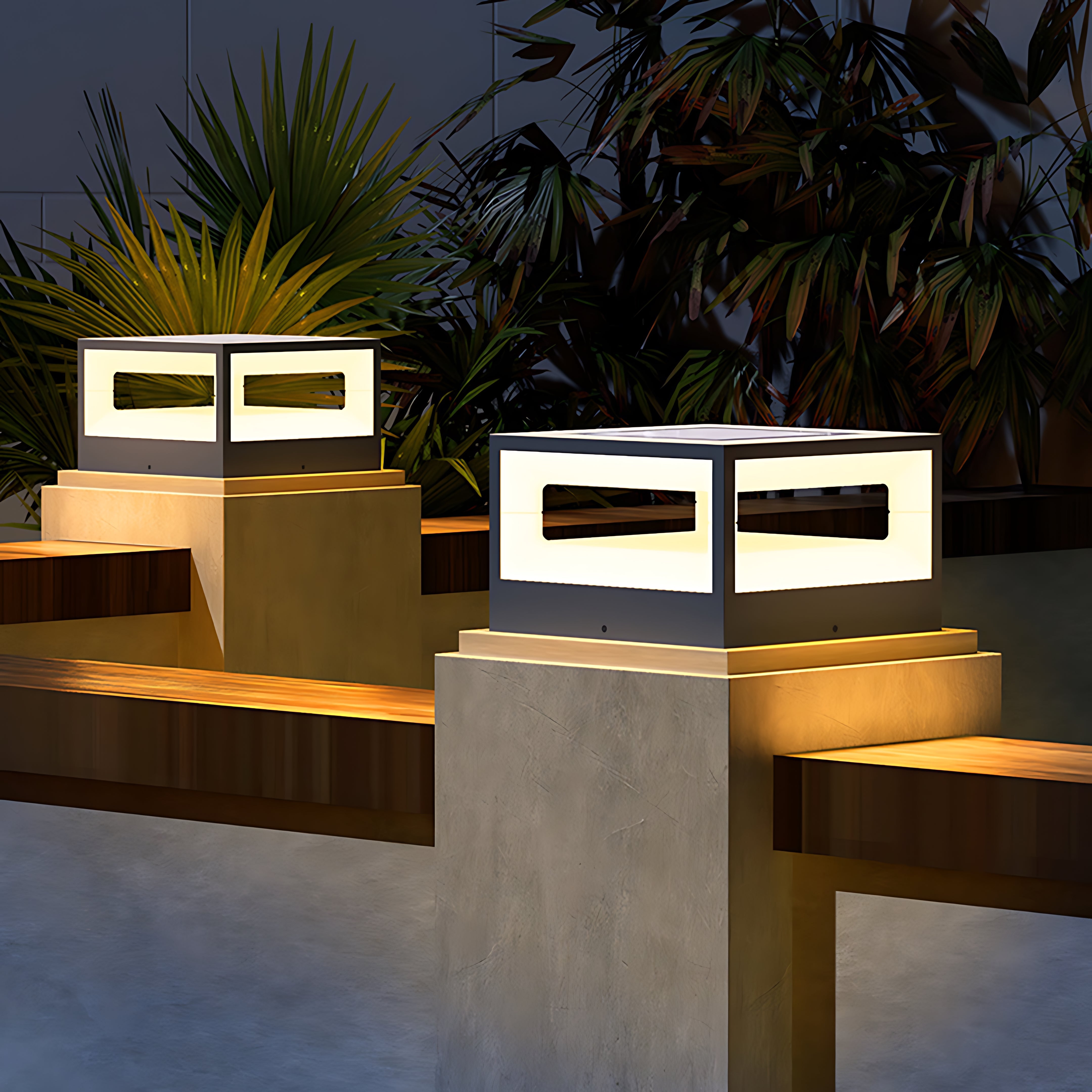Hollow Square Pillar Light Waterproof Solar LED Fence Post Lamp