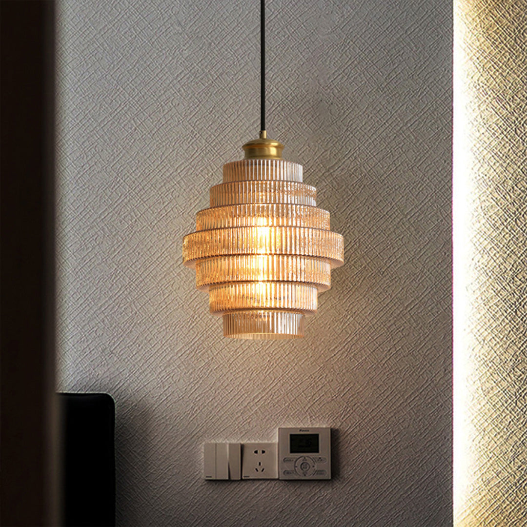 Honeycomb Pendant Light Mid-Century Glass Shade Ceiling Light