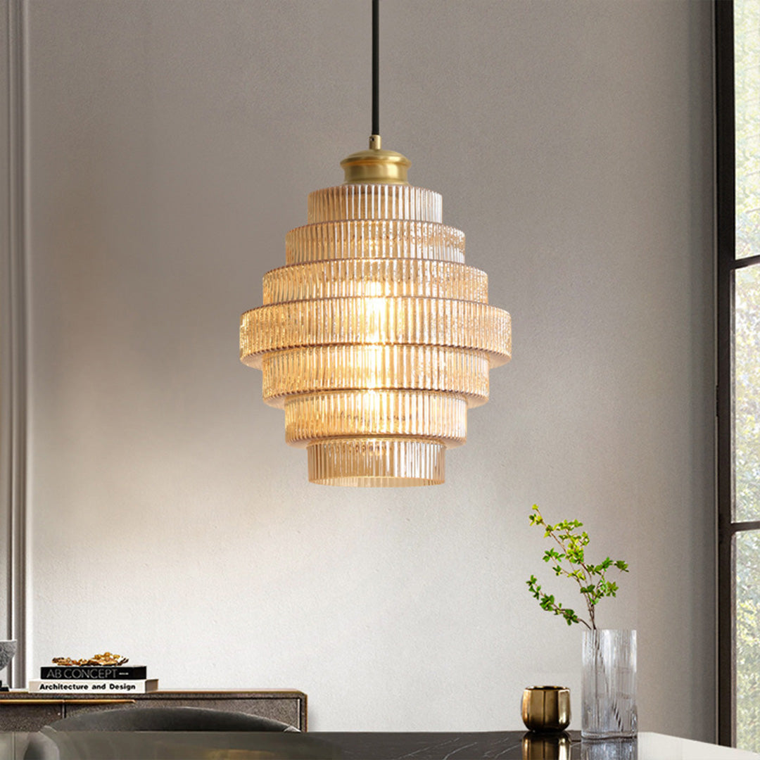 Honeycomb Pendant Light Mid-Century Glass Shade Ceiling Light