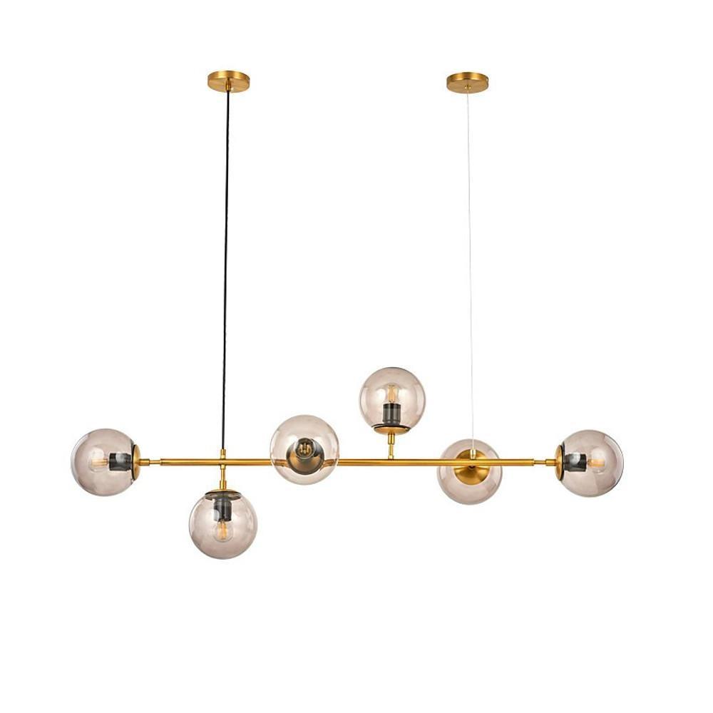 Nordic Linear Ceiling Lights Glass Globe 4/6 Heads Chandelier