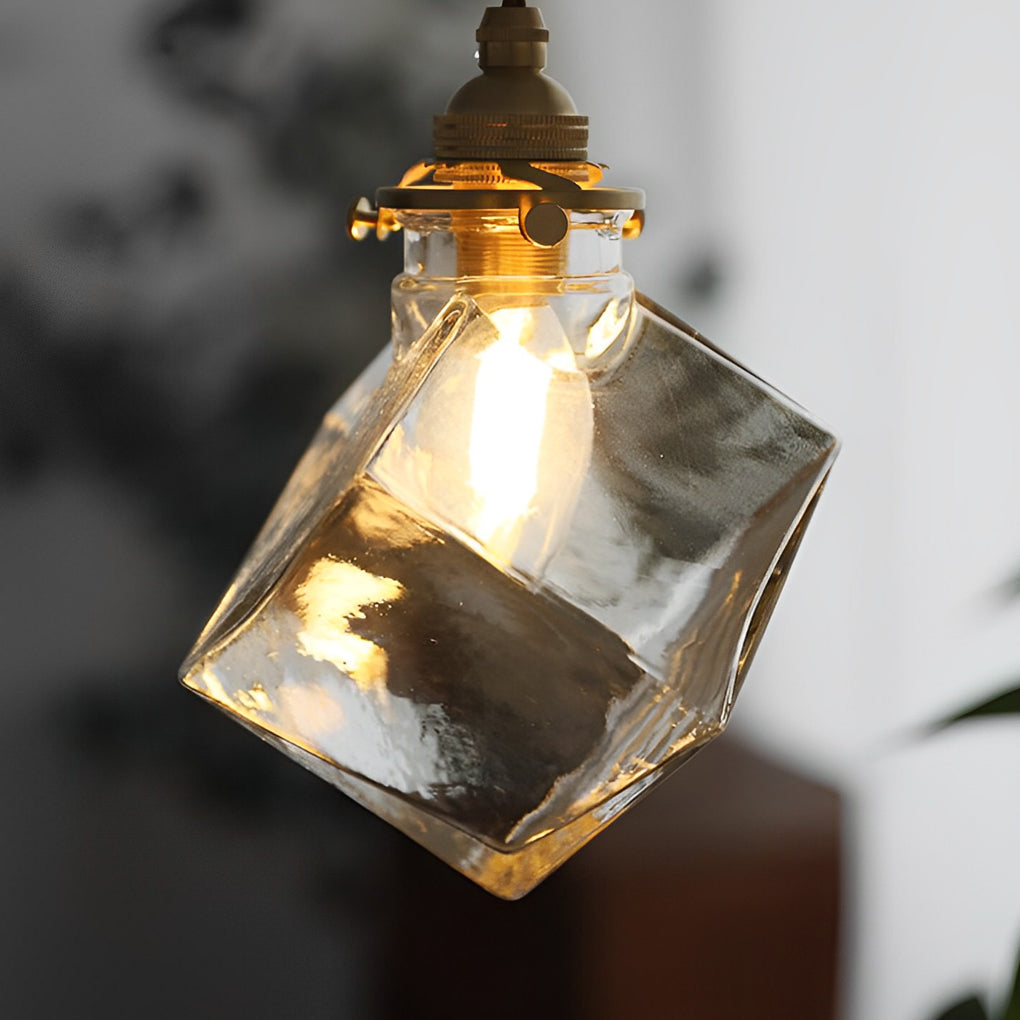 Ice Cube Pendant Light Square Transparent Glass Ceiling Light