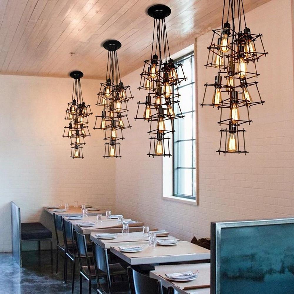 Square Metal Lantern Design LED Black Industrial Ceiling Lighting Chandeliers