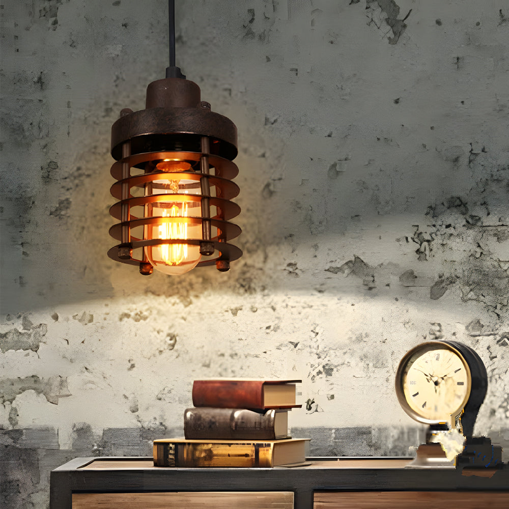 Industrial Cage Pendant Light 1-Light Metal Ceiling Light
