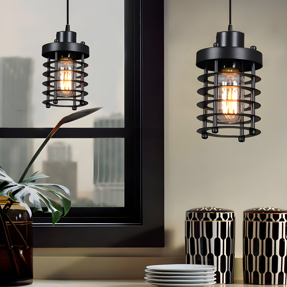 Industrial Cage Pendant Light 1-Light Metal Ceiling Light
