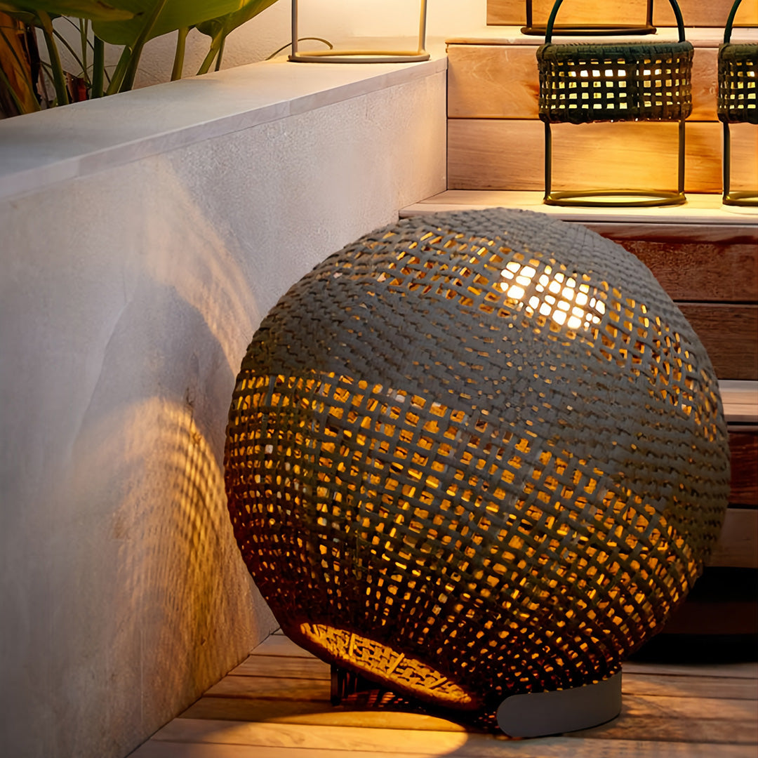Outdoor Globe Lantern with a Stylish Woven Texture Chic Outdoor Lights